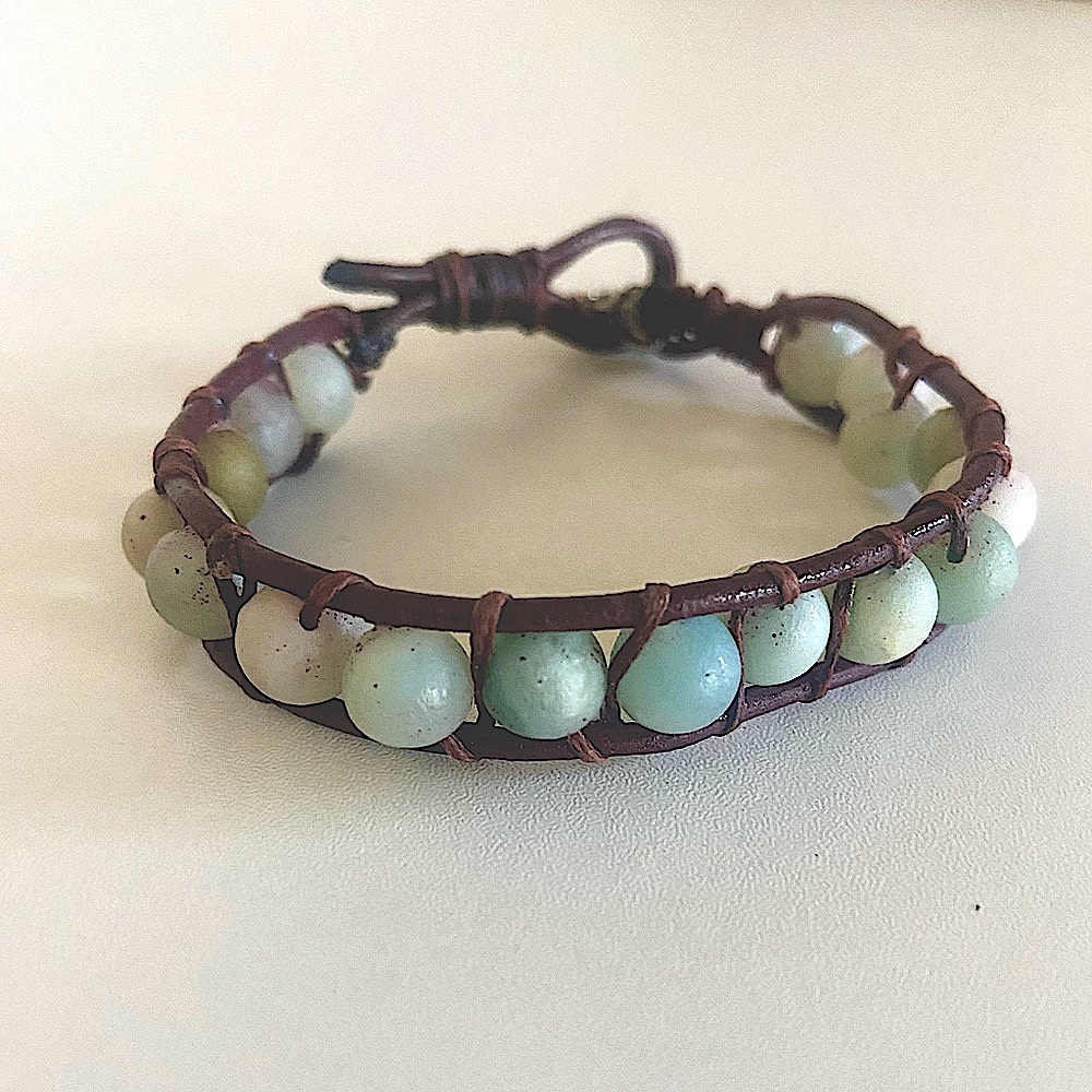 Hand crafted leather and  Amazonite bracelet
